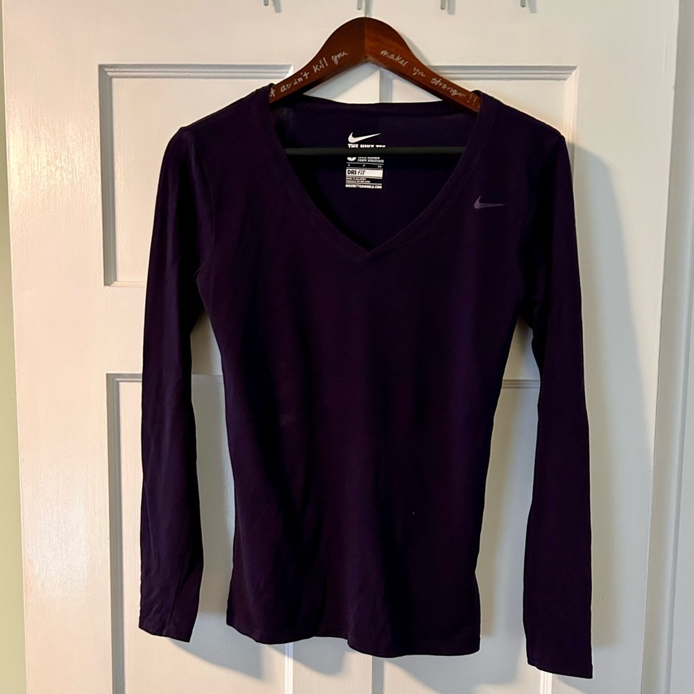 Nike Purple Dri-Fit Long Sleeve V Neck Tee